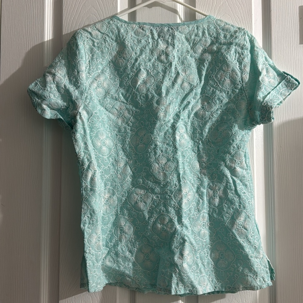 Vineyard Vines by Shep & Ian Linen Top sky blue Medium white thread pattern cute - Picture 8 of 10